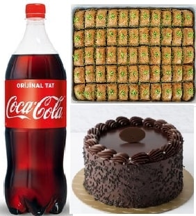 Mutluluk Paketi Klasik Yaş Pasta Fıstıklı Baklava ve Cola pasta